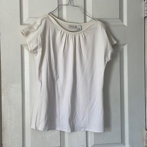 Kim Kim Rogers white dressy blouse shirt top sz M short sleeve crew neck soft